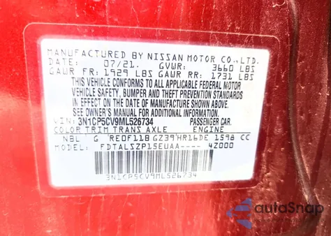 2021 Nissan Kicks Sv from USA, damaged, VIN 3N1CP5CV9ML526734